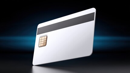 Transparent debit card floating, surrounded by swirling binary code streams, diagonal light trails, black-to-digital blue gradient background, soft glass reflections, cinematic lighting, holographic
