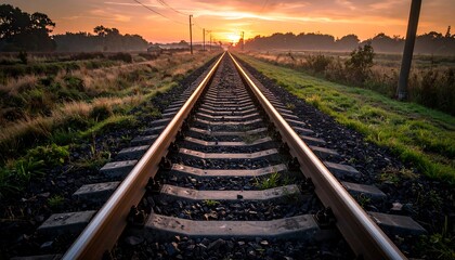 Railroad tracks at sunrise