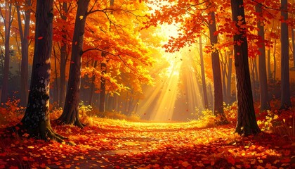 Warm Autumn Landscape Illustration