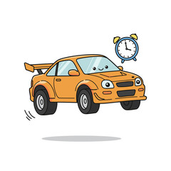 Naklejka premium Yellow cartoon car with timer illustration