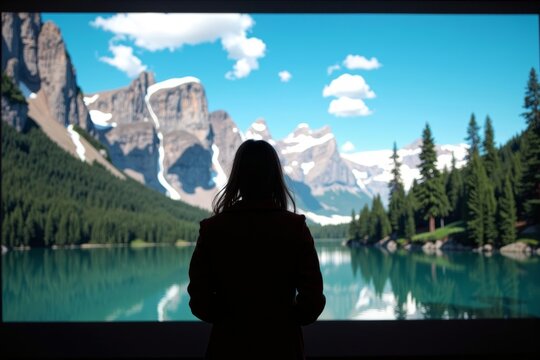 of the modern world.   New Title: Escaping Reality: A Person Immersed in a Virtual Nature World