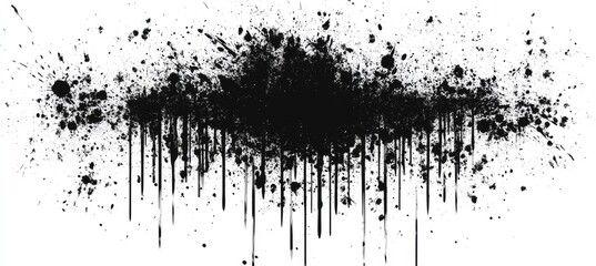 Abstract black ink splatter and drips on white background
