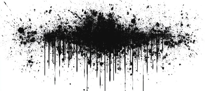 Abstract black ink splatter and drips on white background