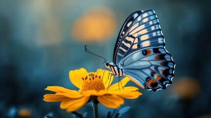 Obraz premium Beautiful butterfly on a vibrant yellow flower