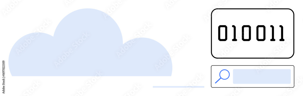 Wall mural cloud, binary code, search bar highlighting technology, digital data, and online search. ideal for t