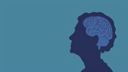 Obraz premium Alzheimer disease awareness month concept with human brain silhouette design for health campaign. Horizontal banner, free space for text. Brain dysfunction Memory loss, degenerative disorder