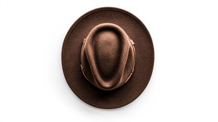 A brown fedora hat, top-down view
