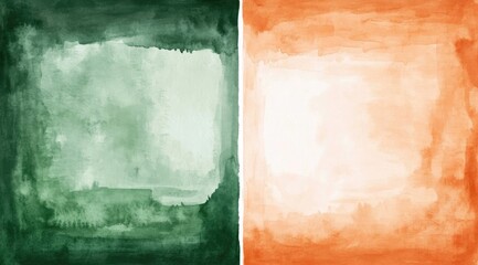 Watercolor split, shades of green and orange