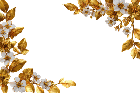 Gold floral frame on black background