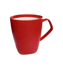 Red Plastic Mug Filled with White Liquid Against Black Background drink