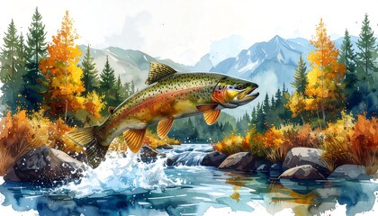 Majestic trout leaping over a mountain stream