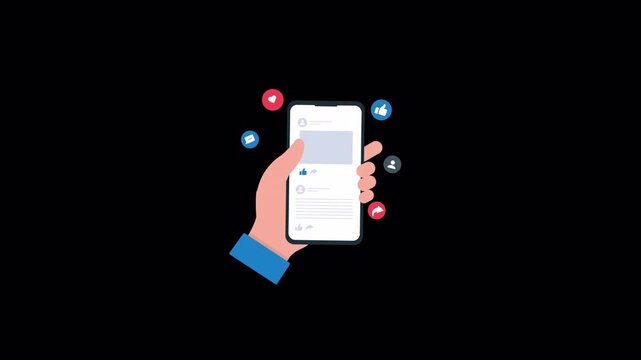 Animated Hand Scrolling Through Social Media Interface. Digital Marketing Concept Video - Transparent