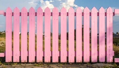 Pink picket fence stretches across a landscape