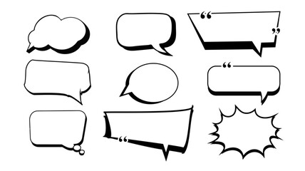 Black Comic Speech Bubble and Explosion Vector Set – Silhouettes and Starburst Shapes for Pop Art, Graphic Design, and Digital Illustration