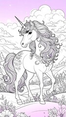 Majestic unicorn in a floral landscape