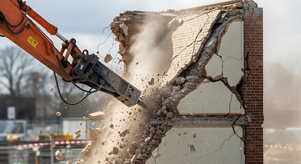 Heavy Machinery Demolishing Old Building Structure