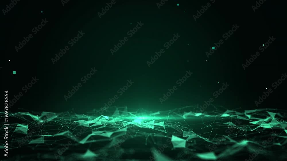 Wall mural futuristic digital network with green geometric patterns and glowing lines