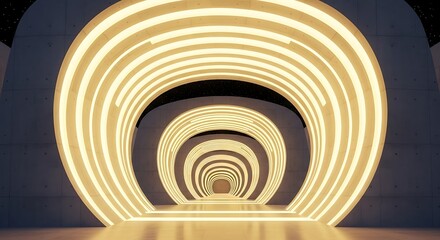 Infinite Circular Tunnel with Glowing Yellow Lights