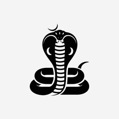 A stylized black cobra snake rears up with a flared hood and coiled body, featuring a crescent moon symbol.