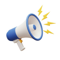 3d rendered megaphone with sound waves isolated on transparent background