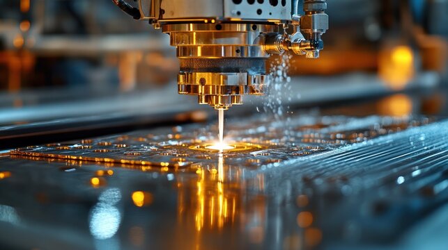 Close-up of industrial laser cutting machine
