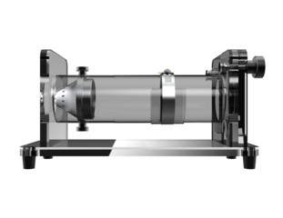Specialized scientific Rodent Restraint Device (MiceRat Restrainer) for preclinical research and animal handling. Isolated 3D render of lab equipment with adjustable clear acrylic tube.