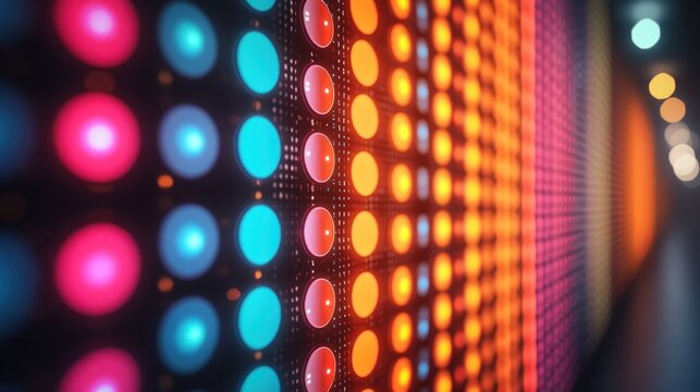 Colorful LED wall, vibrant lights, patterns