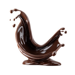 Dynamic dark chocolate liquid splash frozen in motion forming a graceful wave shape isolated on transparent background