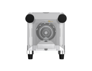 Specialized scientific Rodent Restraint Device (MiceRat Restrainer) for preclinical research and animal handling. Isolated 3D render of lab equipment with adjustable clear acrylic tube.