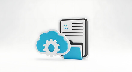 A digital file folder with a cloud and gear icon representing cloud based file management system ai generated