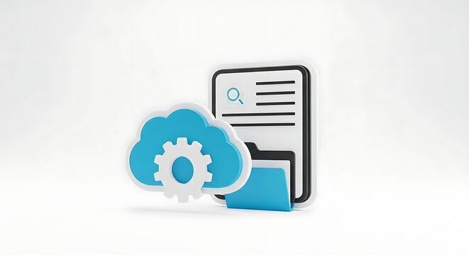 A digital file folder with a cloud and gear icon representing cloud based file management system ai generated
