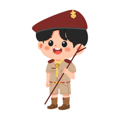Illustration of Boy Scout with Brown Beret