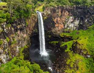 Majestic waterfall cascading down rocky cliffs (1)