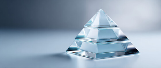 Glass pyramid symbolizes business structure for new venture. strong capital and investment ecosystem represents concept of finance hierarchy and successful growth strategy