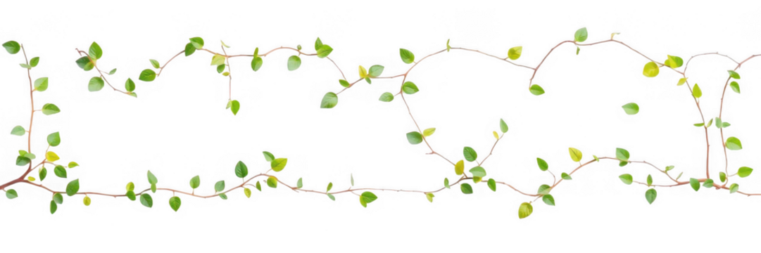 Isolated creeping vine with small green leaves on a black background creating a natural frame element