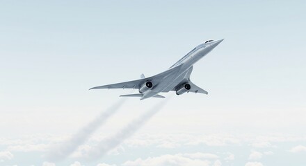 Supersonic Jet Ascends Through Clear Sky Leaving Vapor Trails. AI Generated