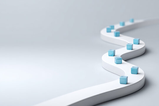 Business venture roadmap showing capital investment stages within startup ecosystem. winding path represents strategic journey with key milestones for future growth