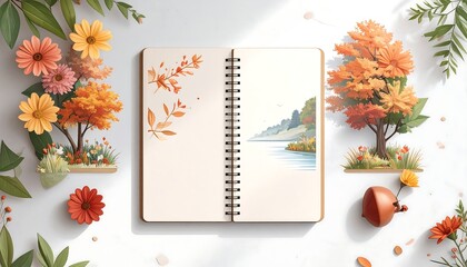 Autumnal sketchpad, flowers, trees