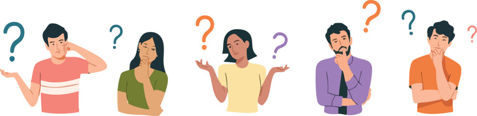 Confused People with Question Marks Thinking and Doubt Concept Illustration