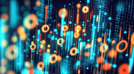 Abstract digital network with vibrant lines and circles