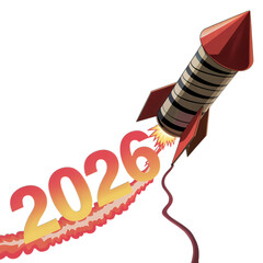 Launch into 2026 with vibrant rocket illustration, a symbol of future success and exciting new year