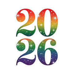 Celebrate 2026 with a vibrant rainbow design, perfect for New Year's Eve parties and festive greetings