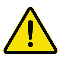 Bright yellow warning triangle symbol with black exclamation mark for danger and alert vector