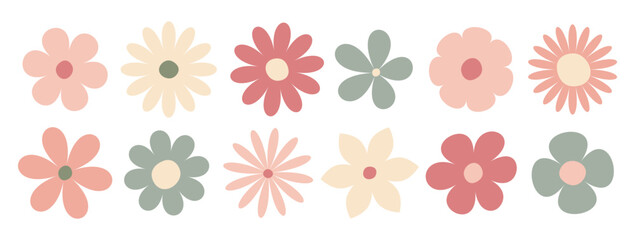 Groovy daisy flowers, retro chamomiles