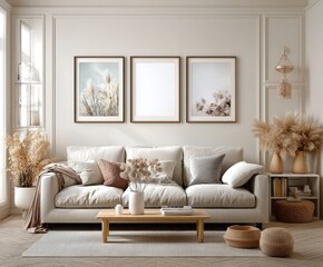 Stylish modern living room with elegant decor and framed artwork