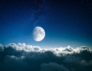 Obraz premium Majestic moonlit night sky over clouds