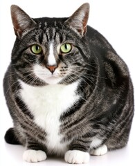 Obraz premium Gray tabby cat, seated, looking directly at viewer