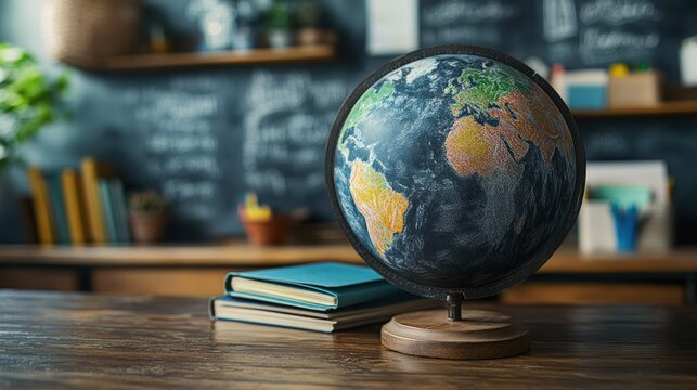 Earth globe on classroom table