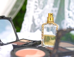Makeup and perfume on a table