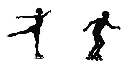 silhouette figures skating gracefully on ice and roller blades